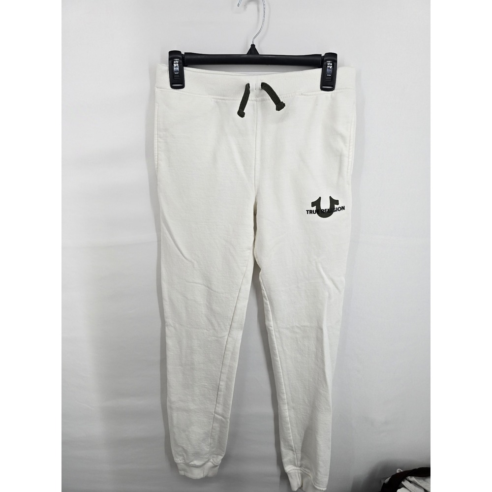 True‎ Religion Womens White Jogger Sweatpants Horseshoe Logo Size Large